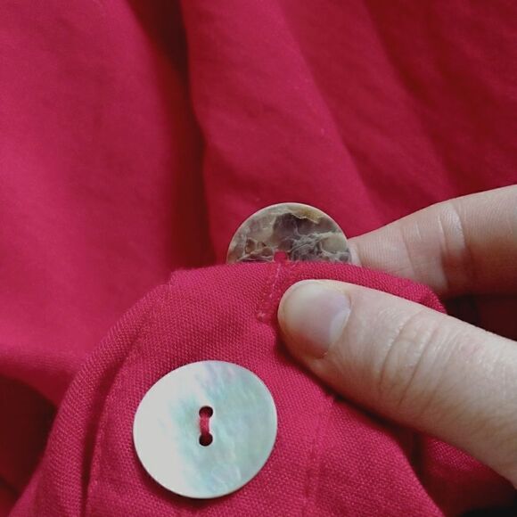 Fridaze Women's Size Small 100% Linen Solid Red Flowy Blouse Button up Top - Picture 8 of 11